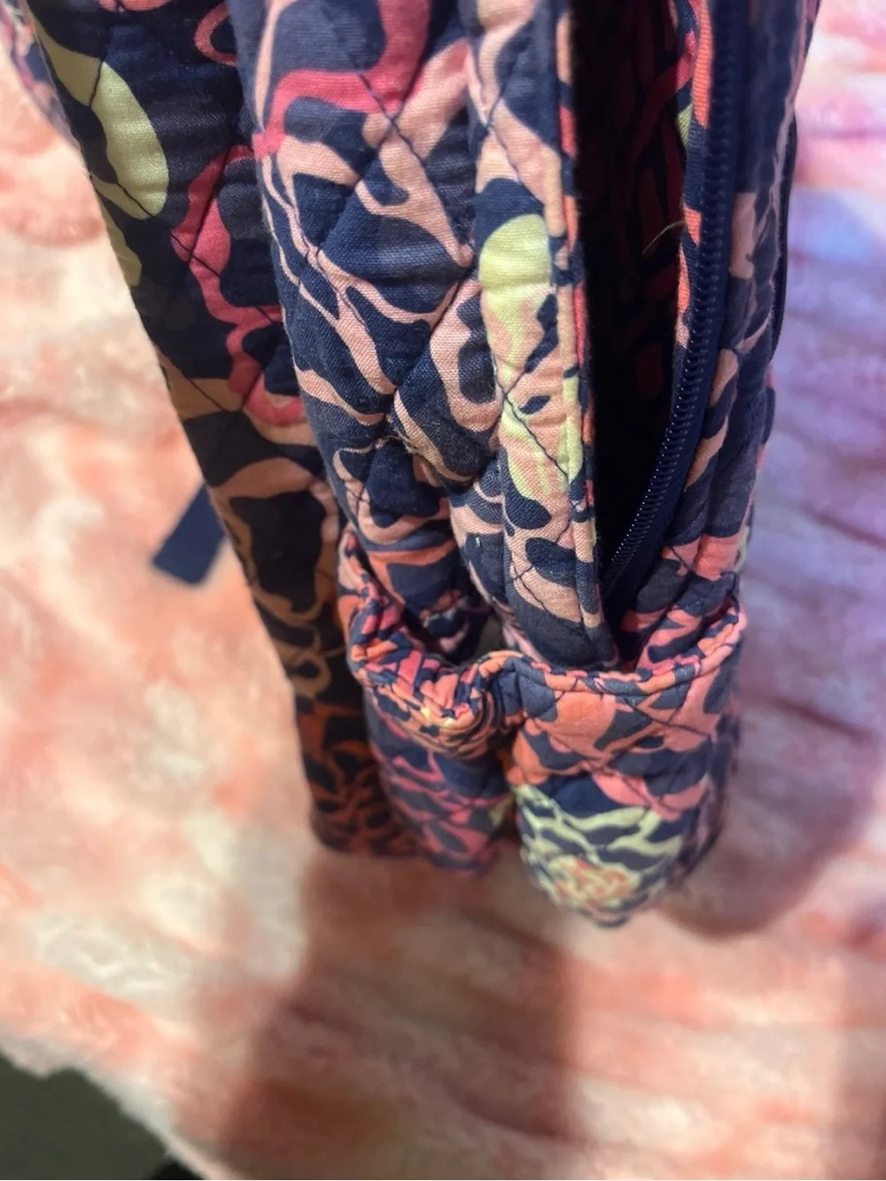 Vera Bradley Navy Floral Quilted Backpack with Pink Accents